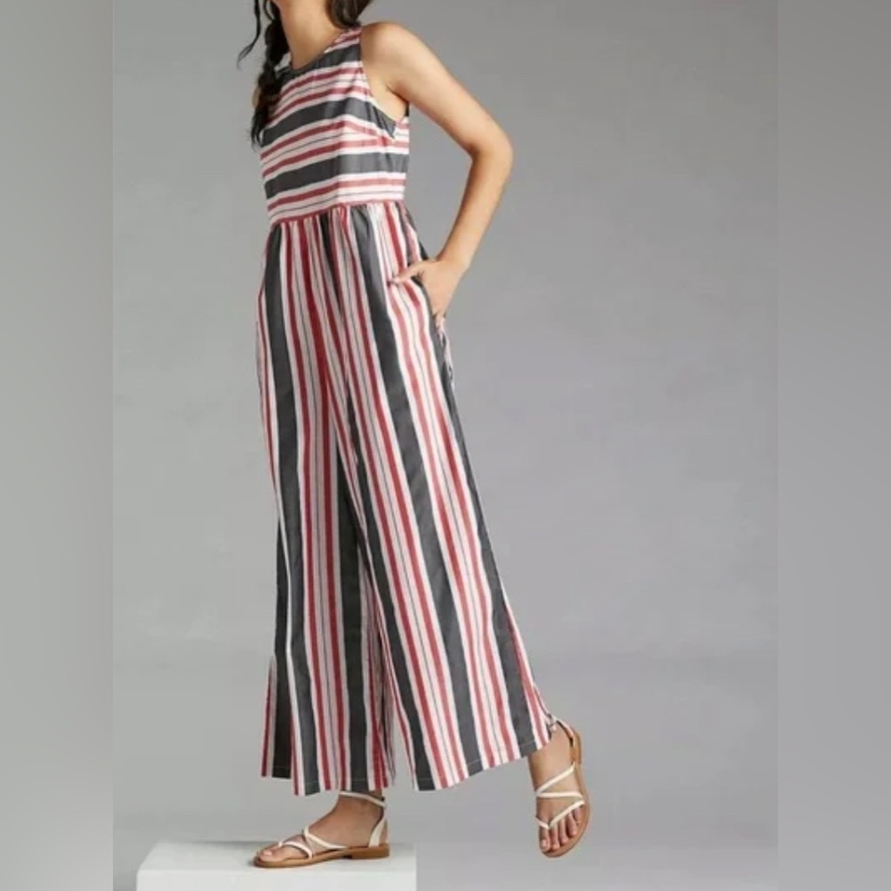 Anthropologie Maeve Striped Wide Leg Jumpsuit NWT Size M - Picture 2 of 14